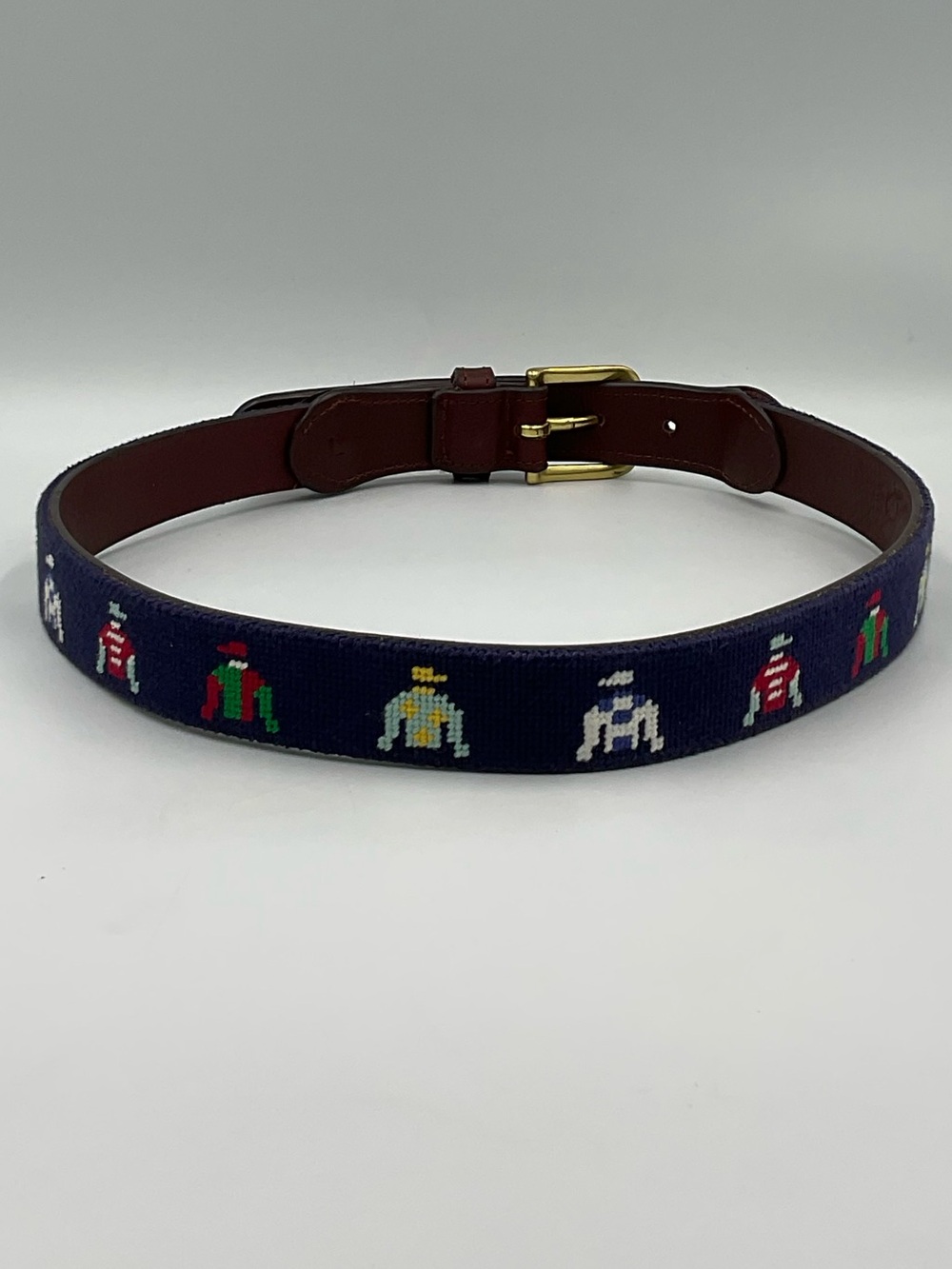 Boy’s Tucker Blair Jockey Silk Hand Stitched Needlepoint Leather Belt Size Large - Picture 4 of 8